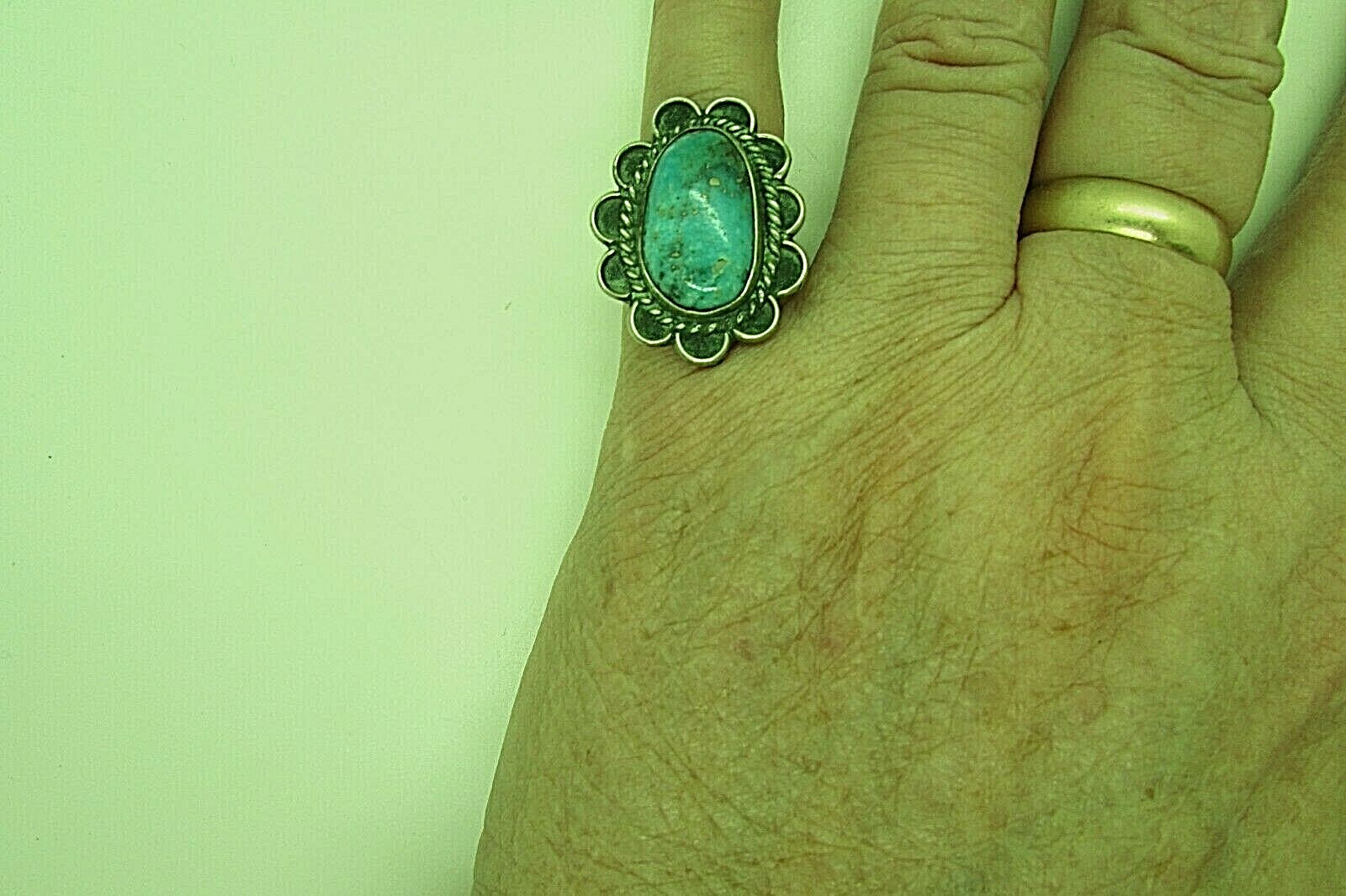 VINTAGE SOUTHWEST N A TURQUOISE RING SIZE 6.5 STERLING