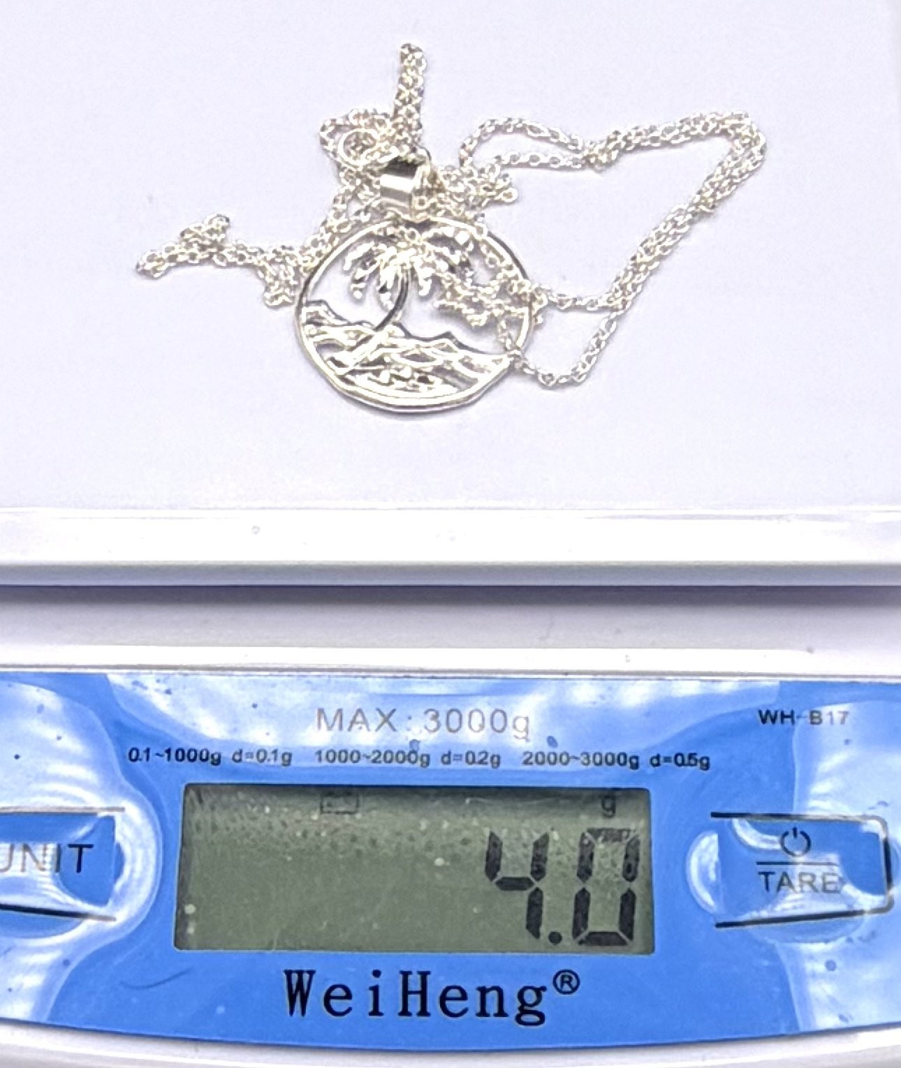 Sterling Silver Ocean View Palm Tree Pendant Necklace 18″ NWT 4.0g Gift Box