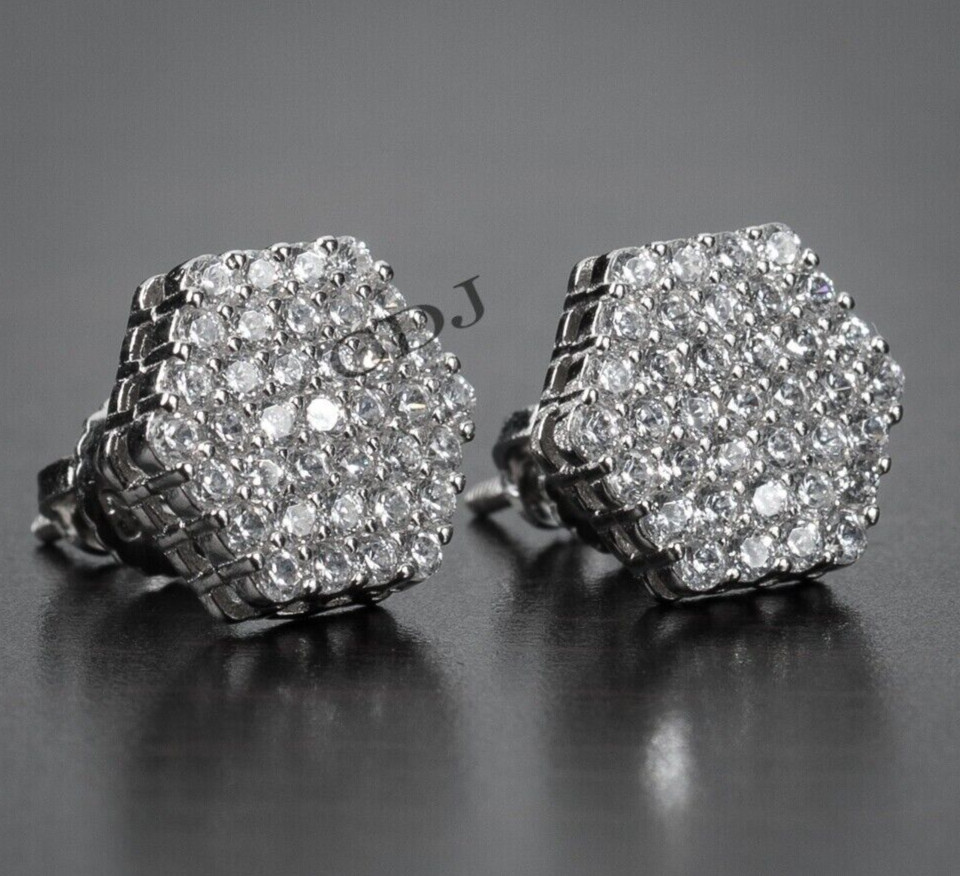 1ct Genuine Round Moissanite Men’s Octagon Cluster Stud Earring 925 Silver