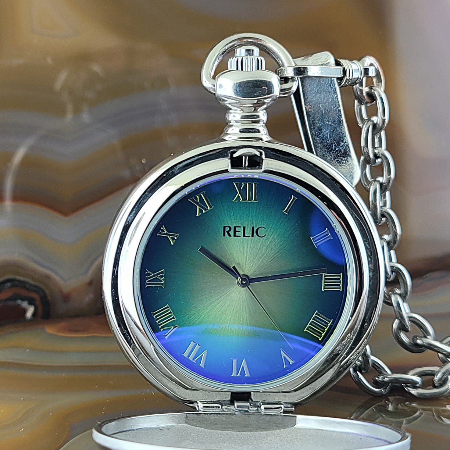 Vintage Relic by Fossil Gradient Blue to Green Dial Pocket Watch