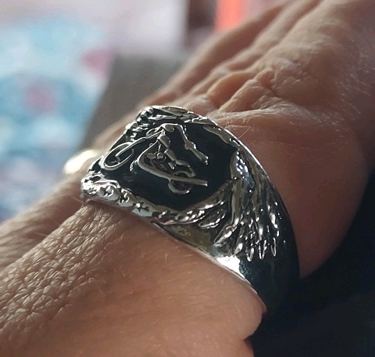 Silver Plated Zinc Eagle And Motorcycle Design Ring Size 10