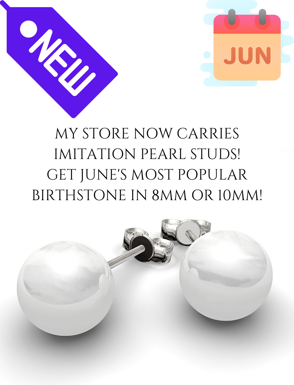 CZ Birthstone Stud Earrings, 3/4/5/6/7/8mm, Hypoallergenic Stainless Steel 316L