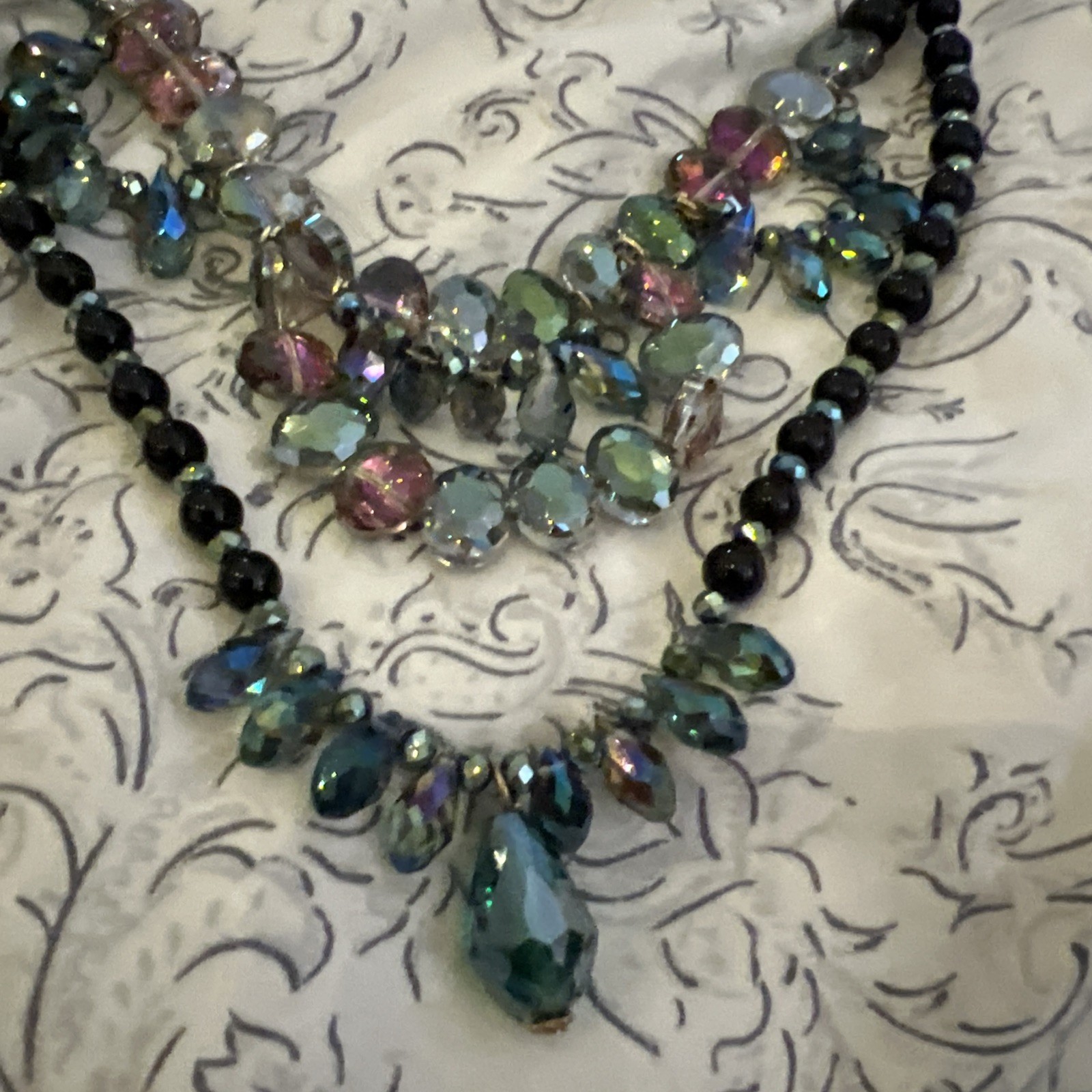 NWT Dena G MultiColored Crystal and Black Beaded Double Strand Statement Necklac