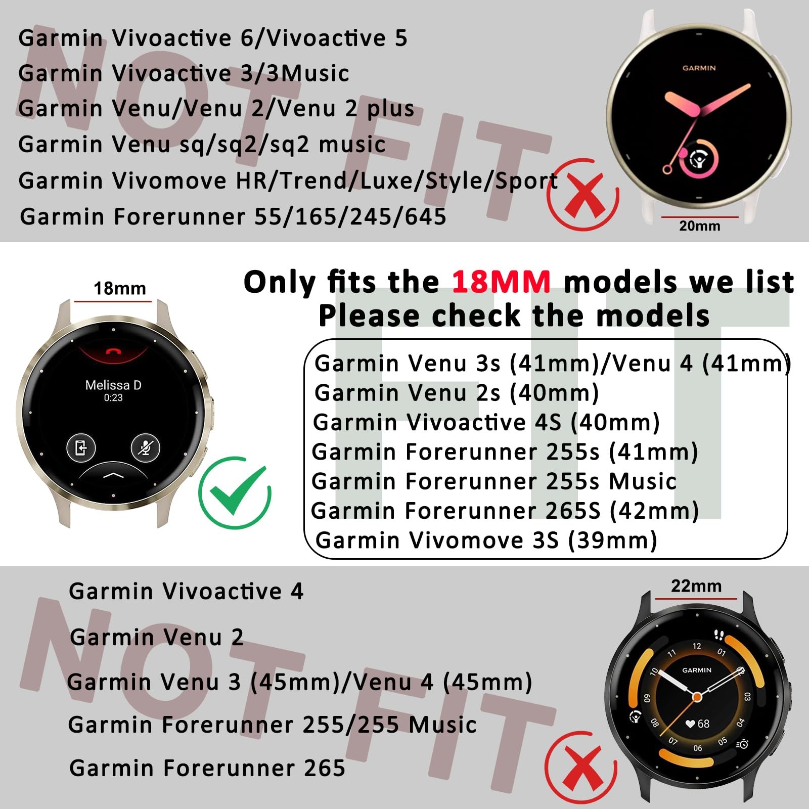 18mm Metal Bands for Garmin Venu 3S / Venu 4 41mm / Venu 2S / Vivoactive 4S /…