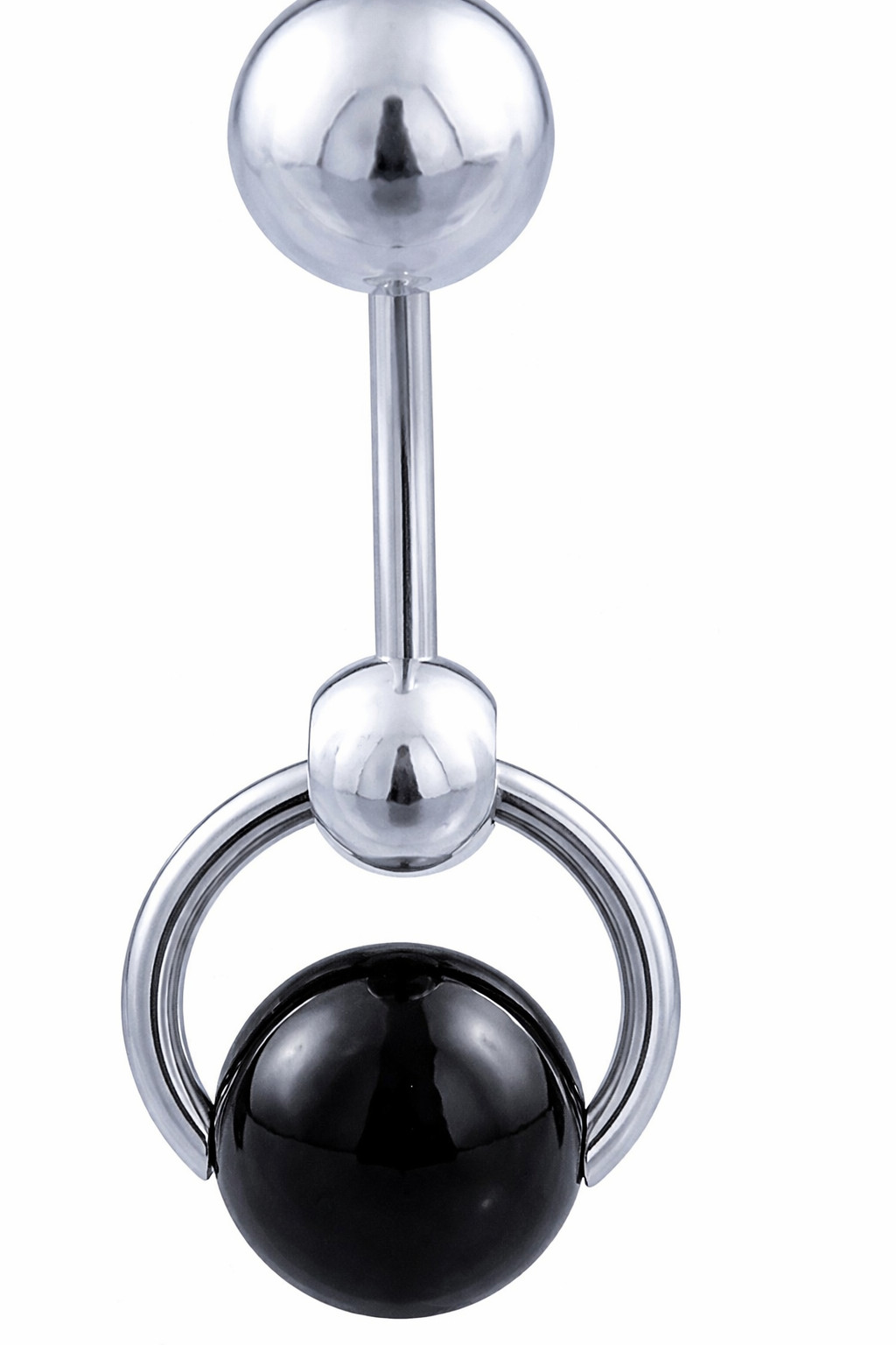 14G VCH Vertical Hood Barbell Belly Ring Steel Crystal Ball Navel Jewelry