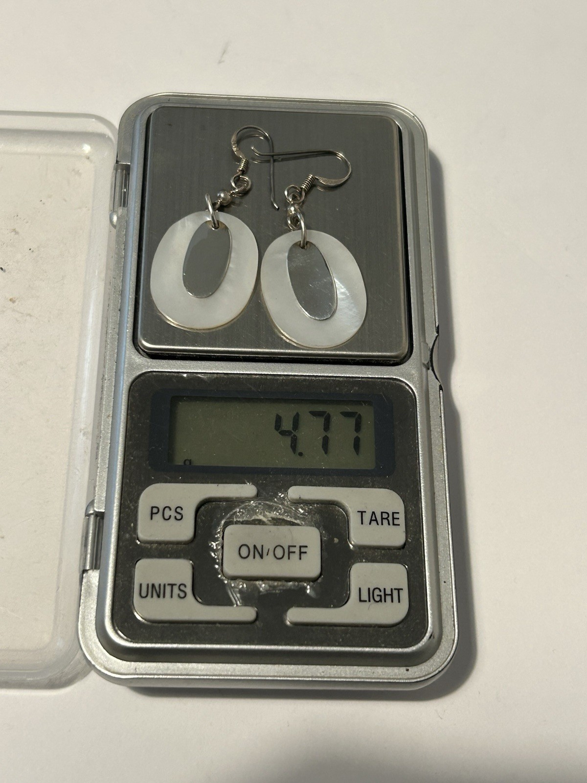 Vtg Sterling Silver & Mother Of Pearl Disc 5cm Drop Earrings (4.77g)