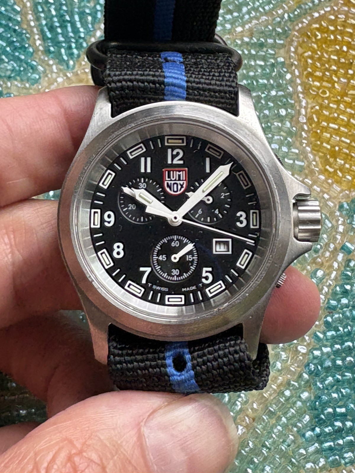 CLASSIC LUMINOX SERIES 800 CHRONOGRAPH MBM H3 FIELD DRESS WATCH BLUE WATCH
