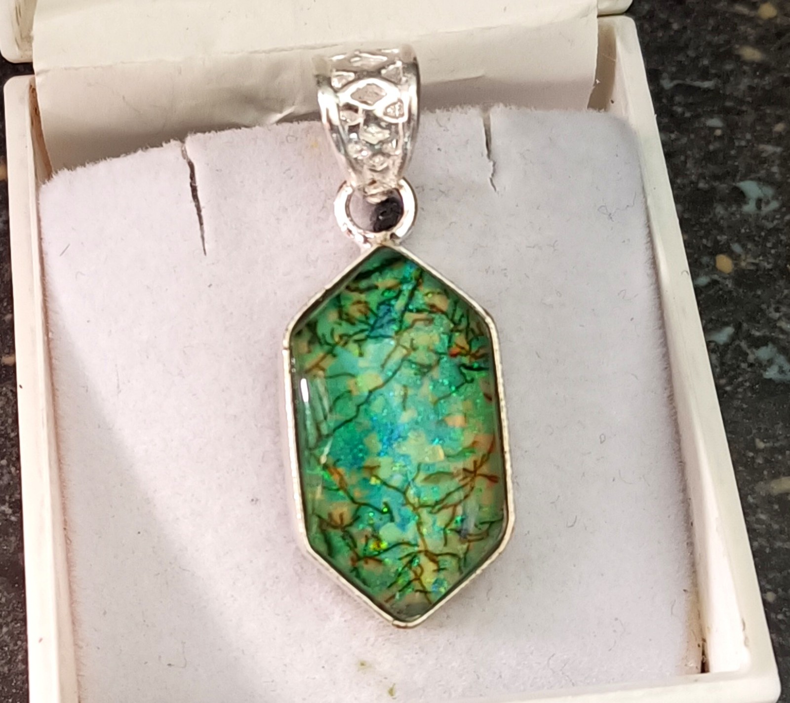 32.70 Ct Natural Aurora Opal Pendant 925 Silver Handmade Jewelry Gemstone