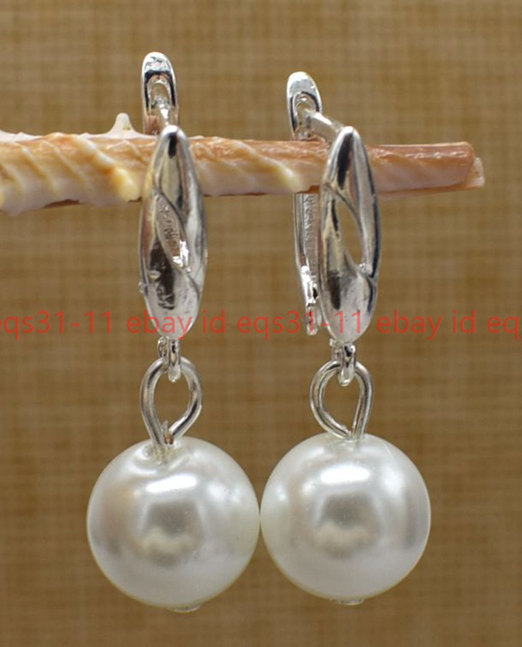 Beautiful Pretty 12mm White Shell Pearl Classic Round Beads Leveback Earrings