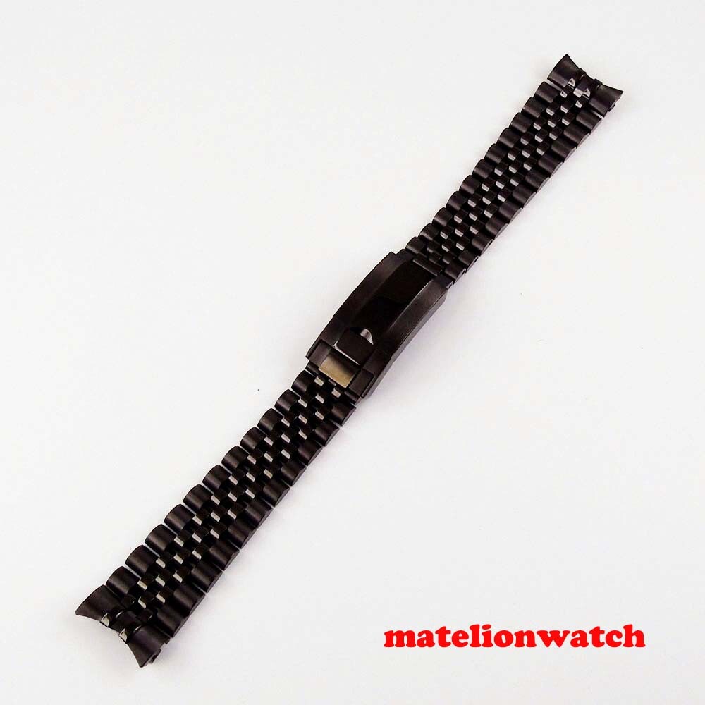 PVD coated wristwatch band parts fully black Jubilee strap 20mm width bracelet