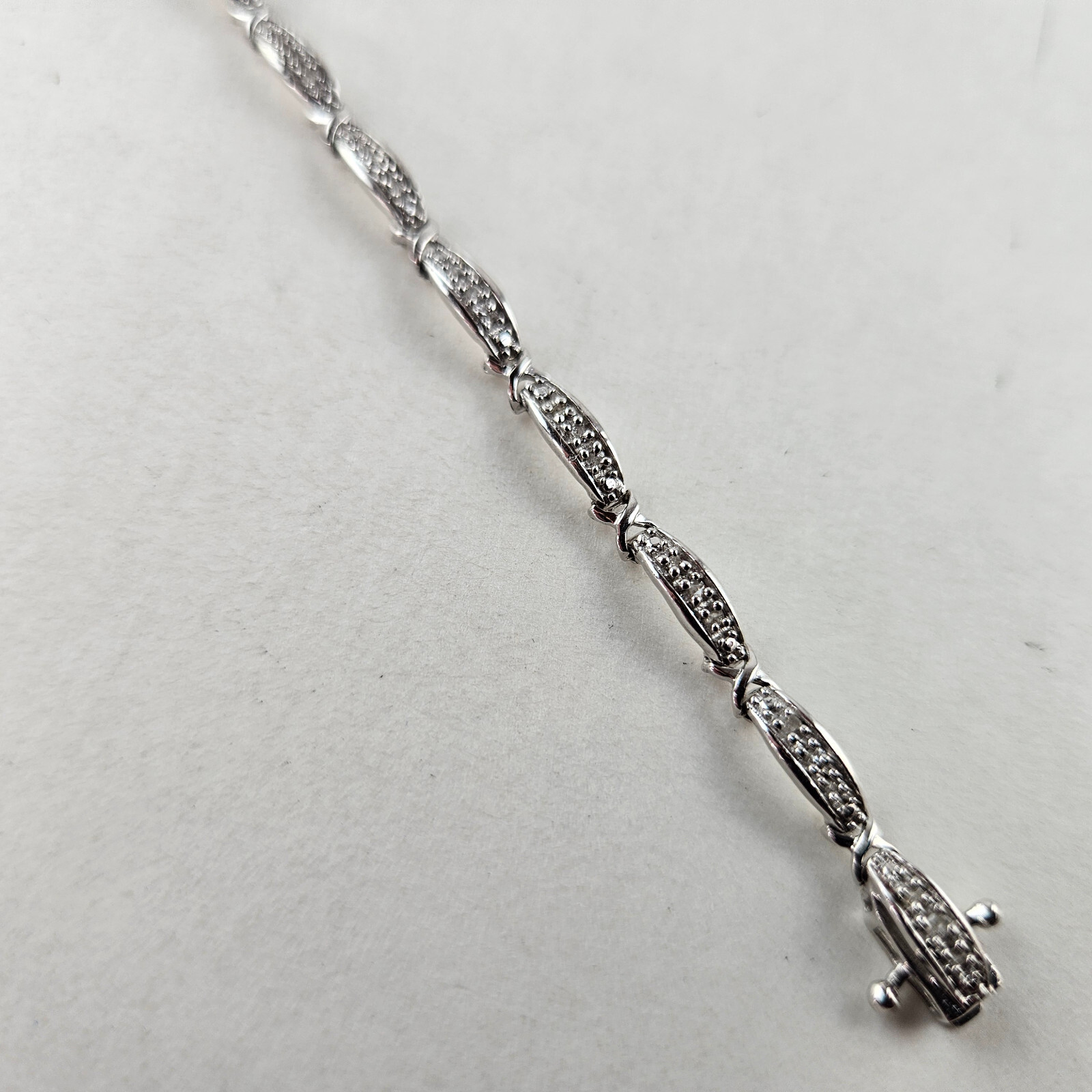 Sterling Silver Tennis Bracelet with Small Diamonds 8.25in 7.0g [8443]