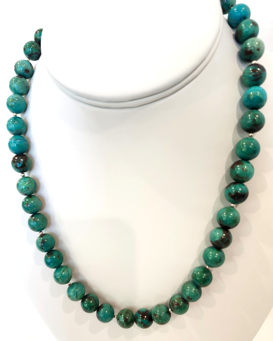 Rare untreated Very blue Parrotwing Chrysocholla 10mm Beaded 18″ Necklace 7023