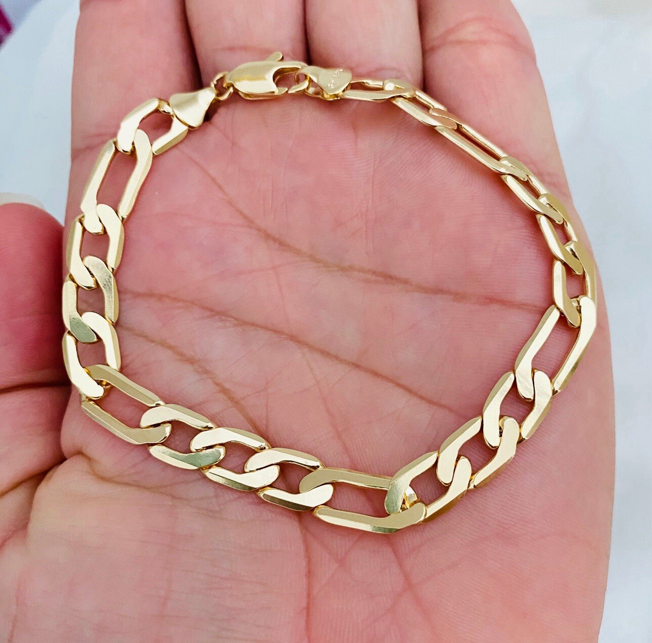 Belcher Bracelet 23cm*7mm Figaro Links 18ct 18k 18 Carat Gold Plated Unisex’s Uk