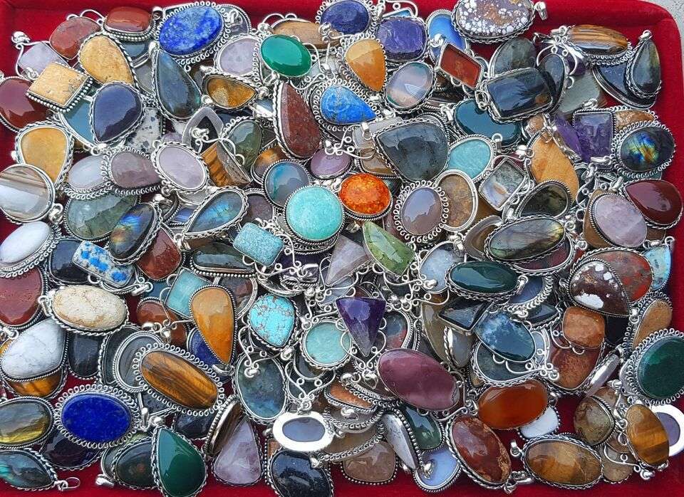 Pendant 100 Pcs Assorted Crystals Silver Overlay Handmade Jewelry AL-15-030
