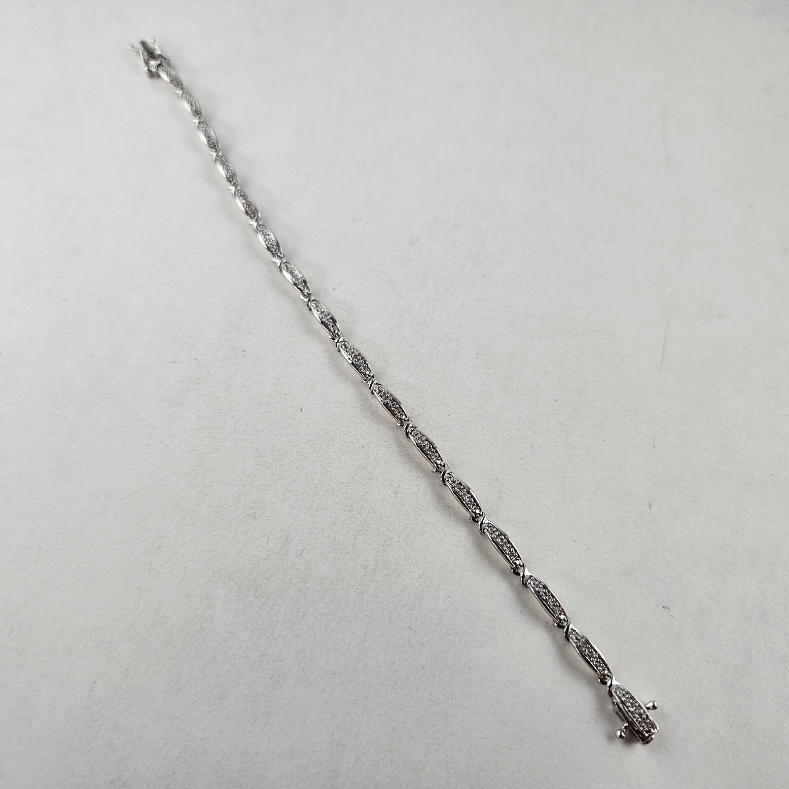 Sterling Silver Tennis Bracelet with Small Diamonds 8.25in 7.0g [8443]