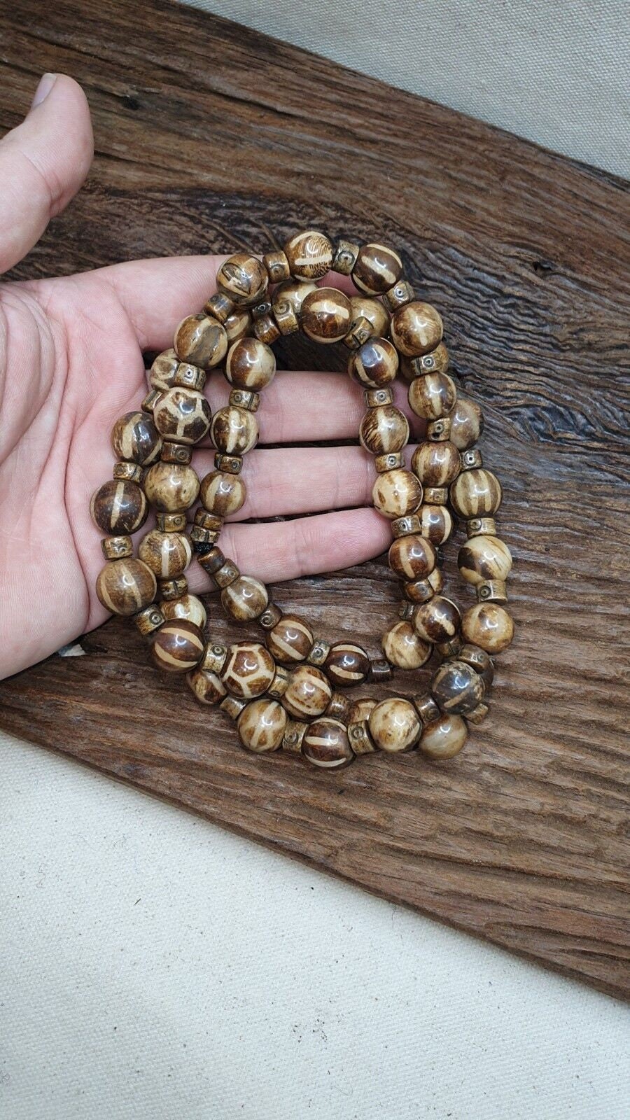 Handmade pumtek tribal beads myanmar burma round beads strand