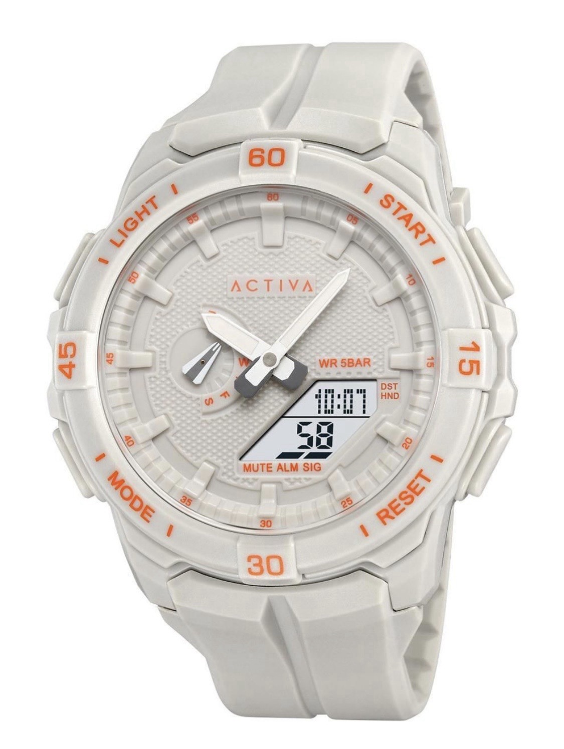 Activa White Analog-Digital Sport Watch 50m Quartz Alarm Date Box Manual
