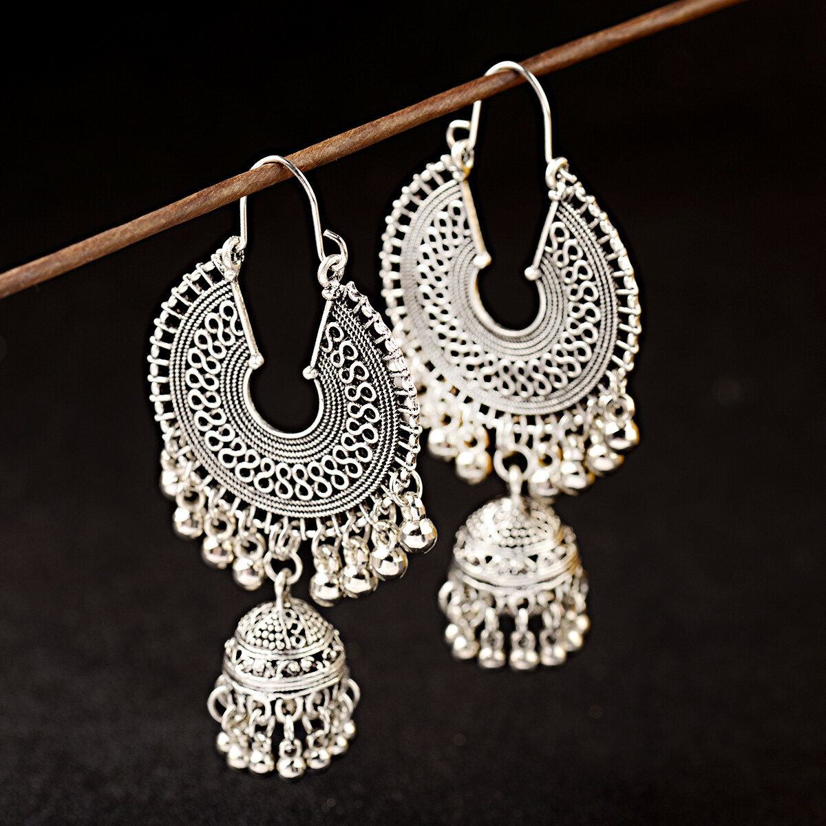 Fashion Women India jhumki Silver Bead Earrings Ornament Southeast Asia Style