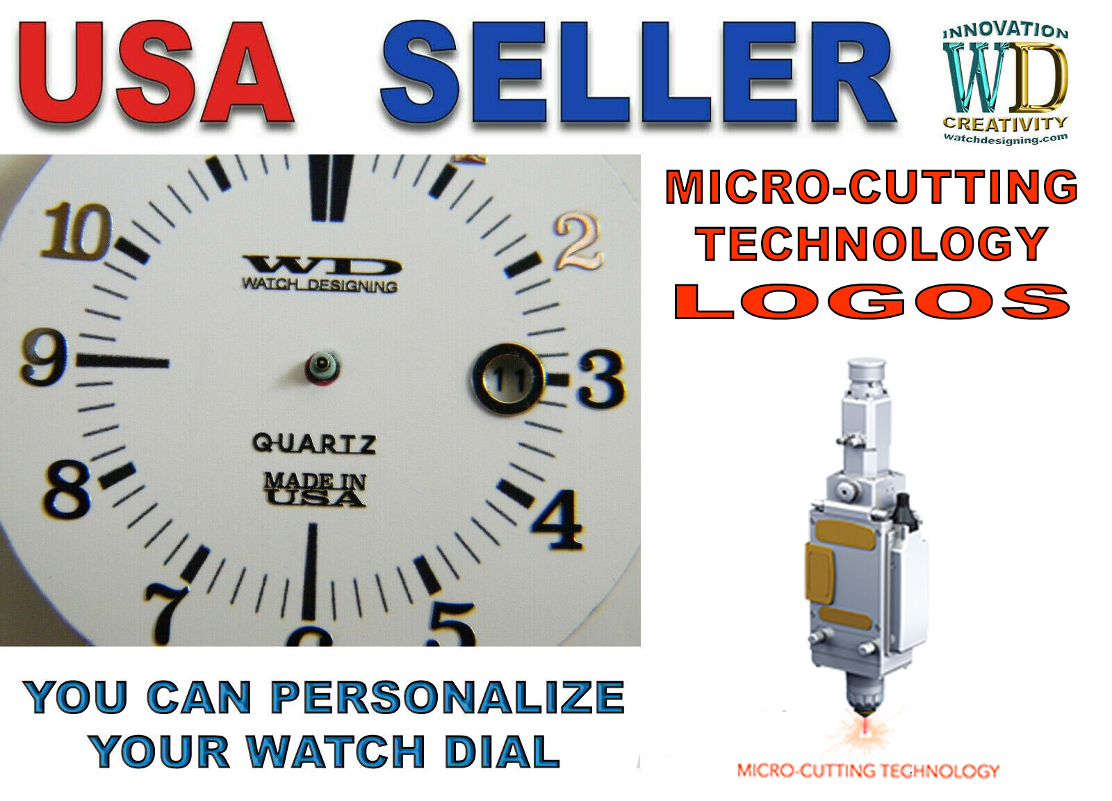CUSTOM dial Micro logo emblem watch Metal Steel Adhesive 3D Silver Gold Black