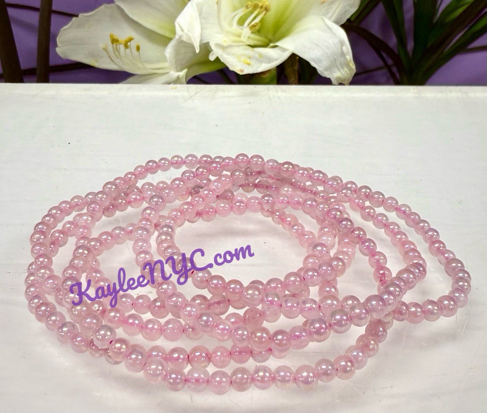 Wholesale 6 Pcs Angel Aura Rose Quartz 4mm 7.5” Crystal Stretch Bracelet