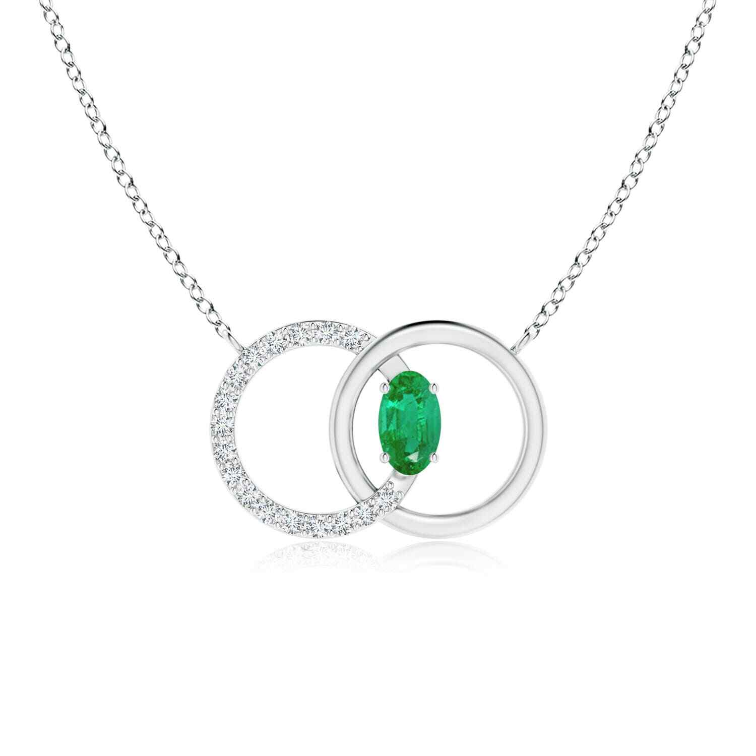 ANGARA 0.3 Ct Emerald Interlocking Circle Pendant with Diamond in 14K Gold