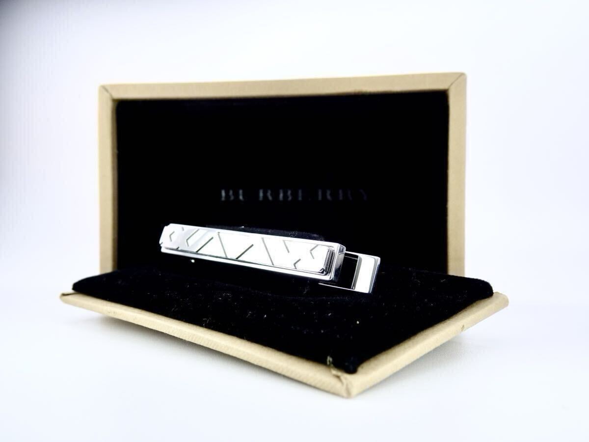 BURBERRY Box Glen Check Silver Burberry Tie Pin Tie Bar 7 2 143