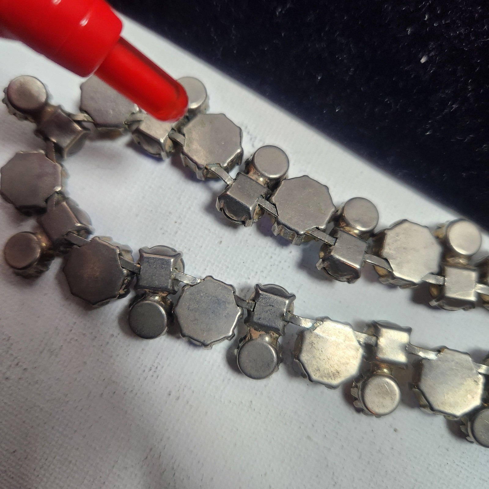 Vintage Aurora Borealis Rhinestone Choker Necklace Silver Tone J-Hook 15.5 Inch