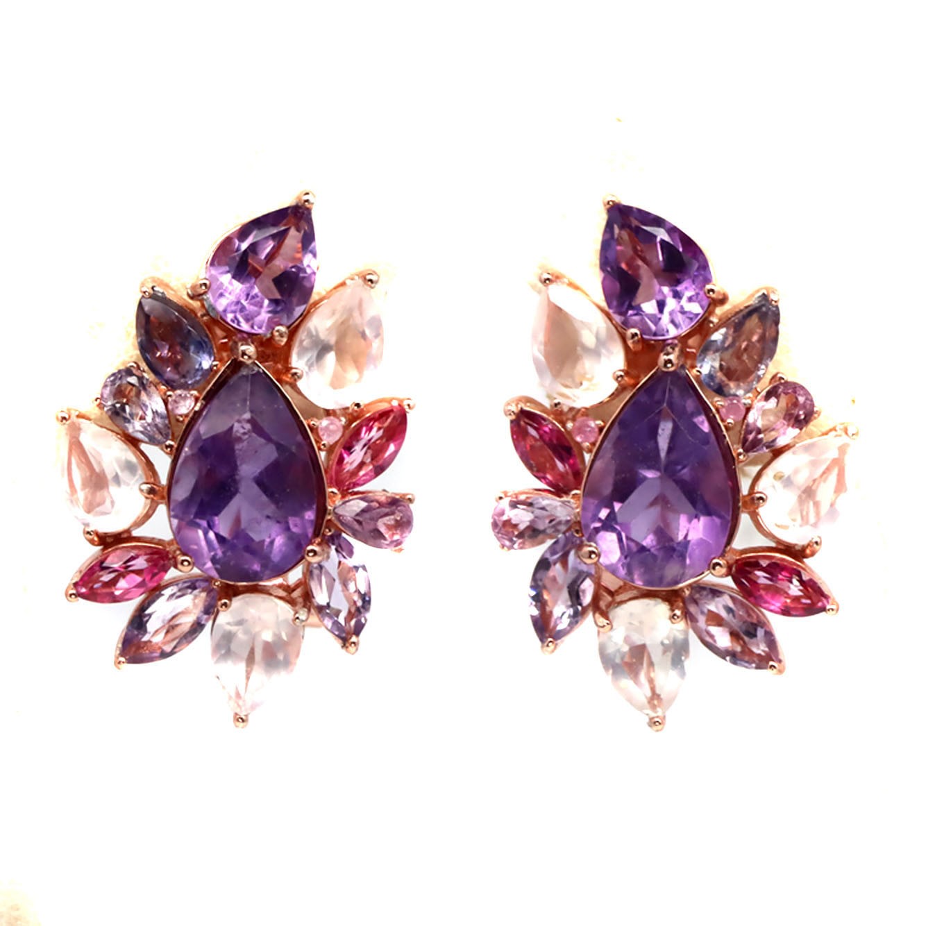 925 Sterling Silver Purple Amethyst, Quartz, Topaz, Iolite, Sapphire Earrings