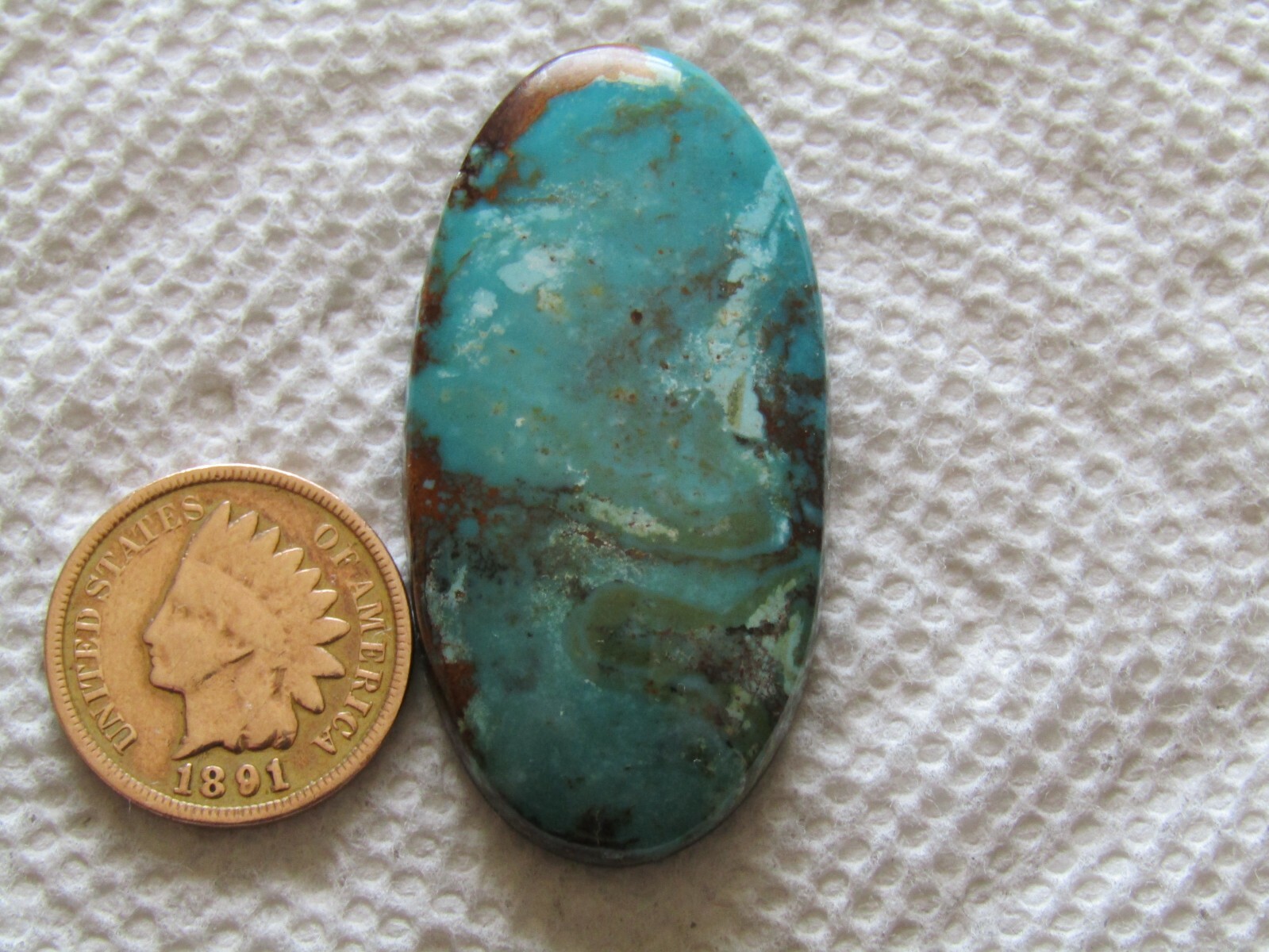 Turquoise Cabochon 46 carat Cab Unknown Origin Web Blue Green Boulder