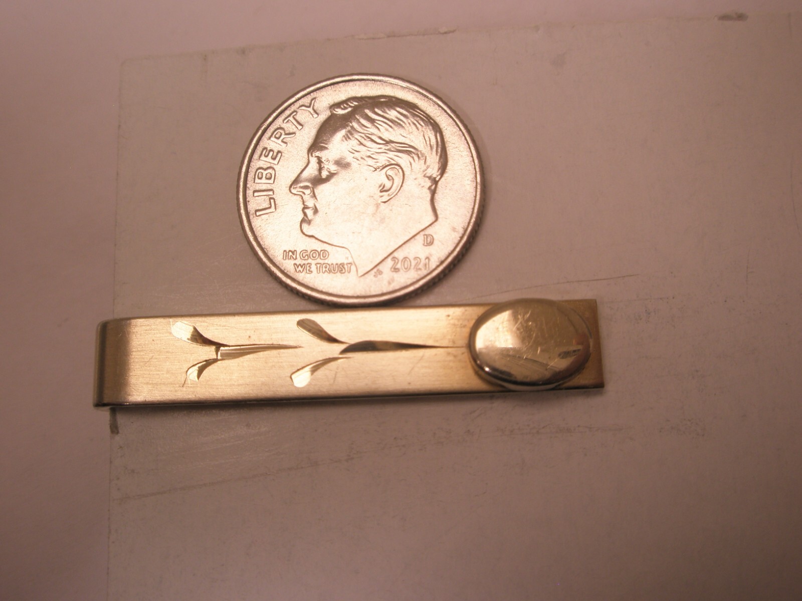 1-3/8″ Engrave Ready Gold Tone Vintage SMALL Tie Bar Clip simple plain design
