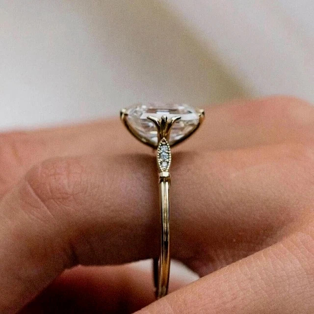 4Ct Asscher Cut Moissanite Engagement Ring 925 Sterling Silver 14K Vermeil