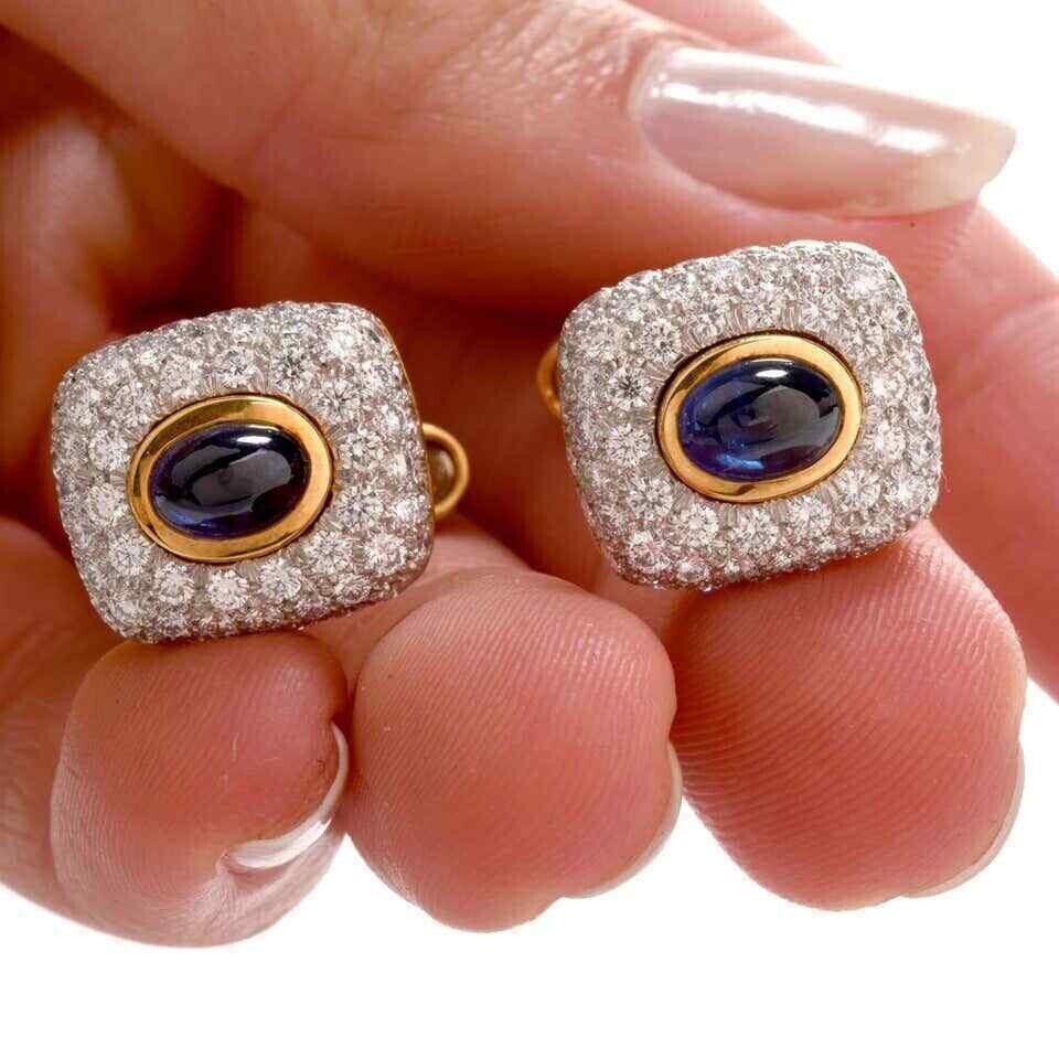 2.50CT Oval cut sapphire & round cz Bezel set yellow rhodium 925 Silver Cufflink