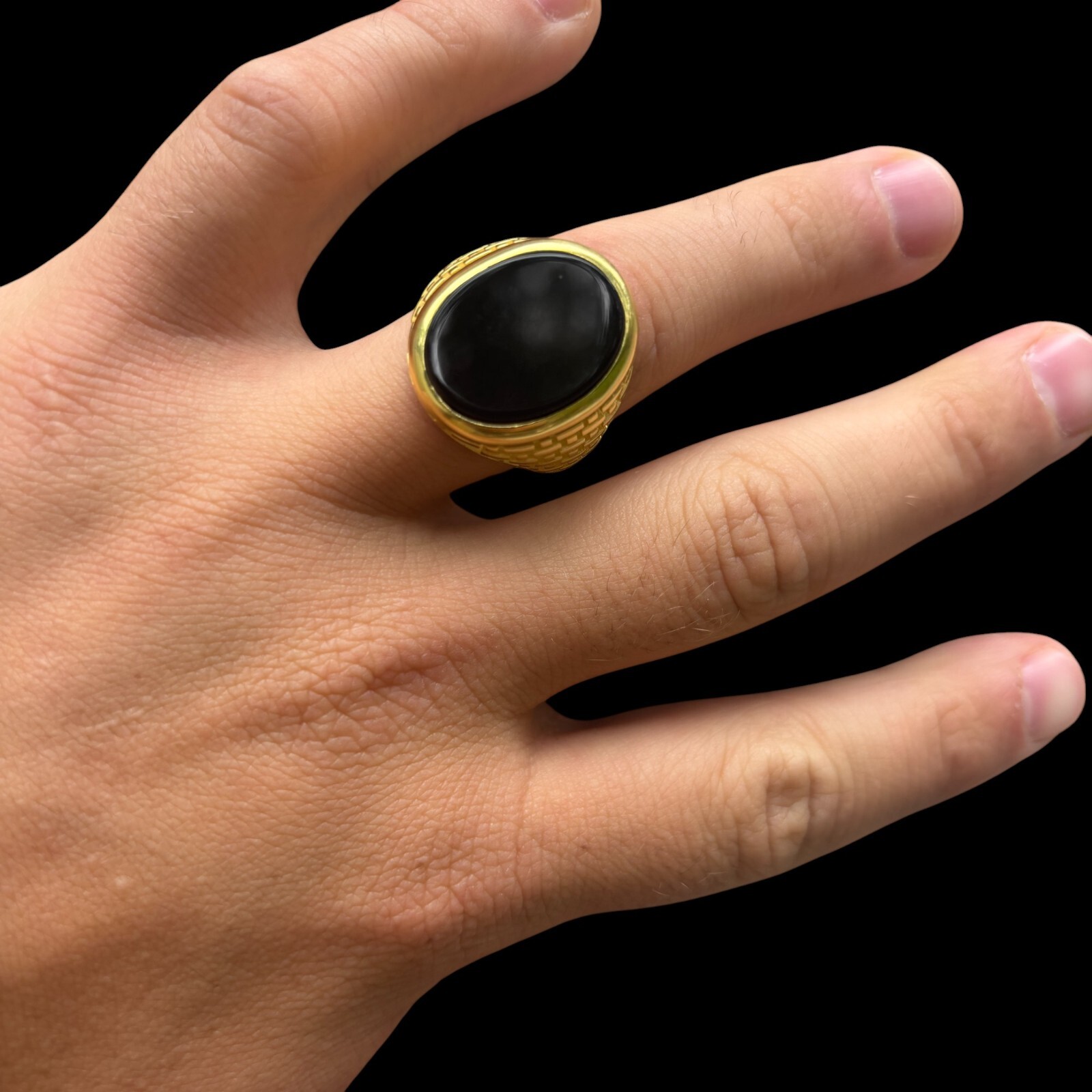 Natural Black Onyx Gemstone Mens Real Solid – 925 Silver or 14k Yellow Gold
