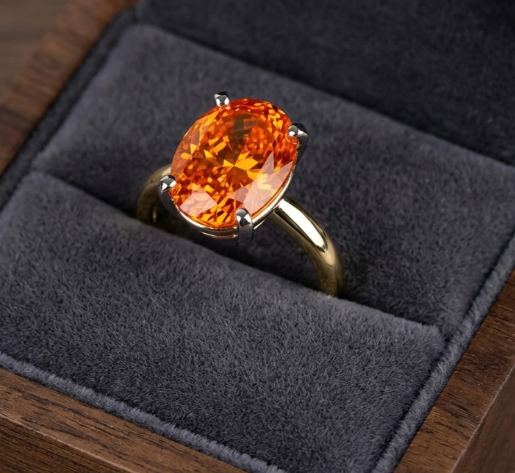 8.00 Ct Certified Oval Shape Natural Orange Diamond Ring VVS1 Yellow Gold Finish