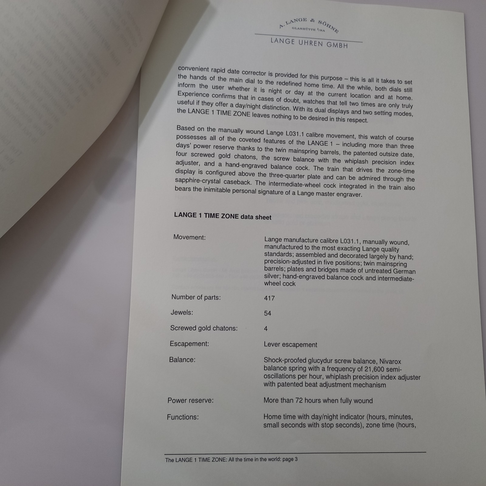 Rare 2005 A. Lange & Söhne Lange 1 Time Zone Press Kit & Technical Drawings