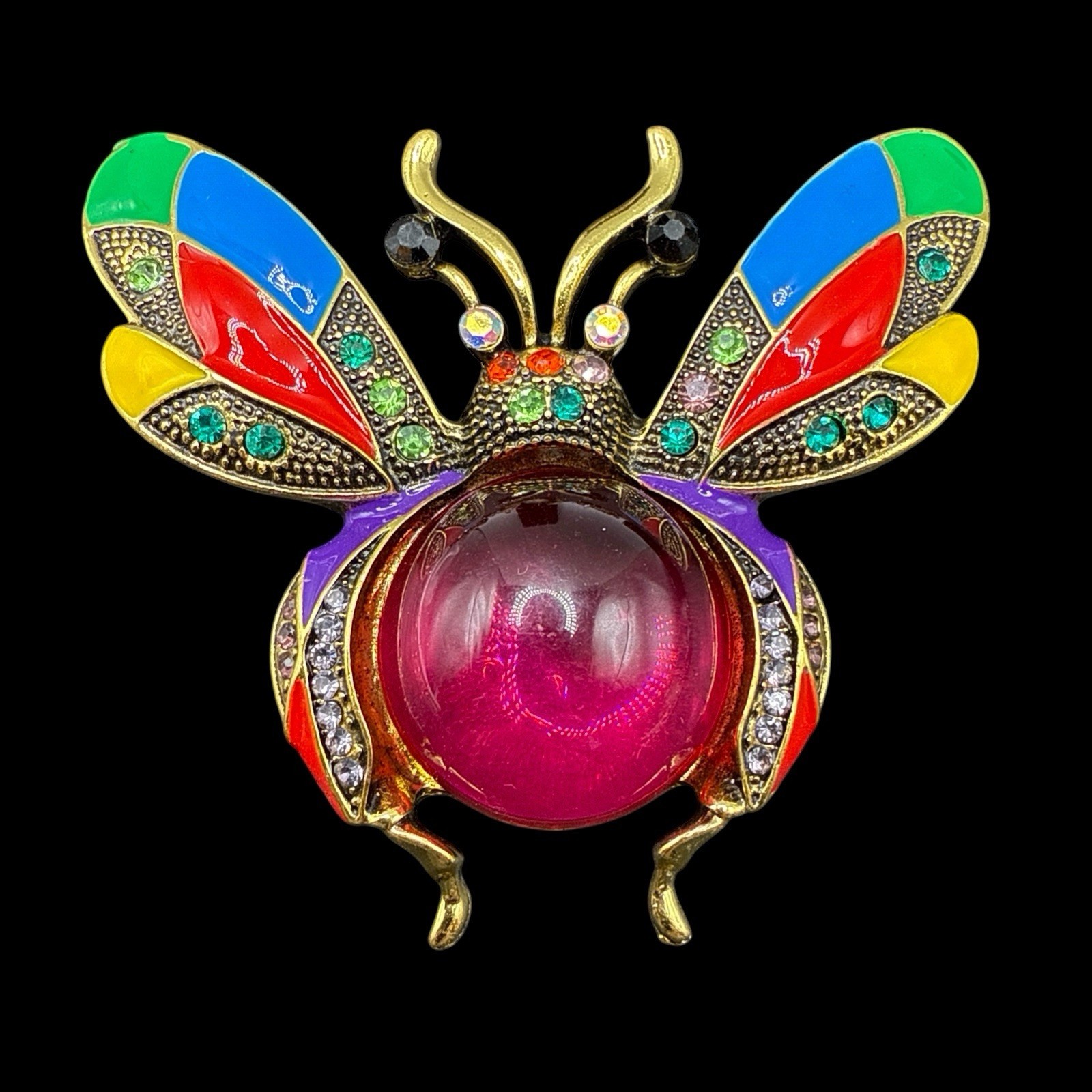 Large Bee Brooch Pin Pink Belly Colorful Wings J26