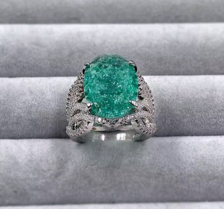 Blue Green Rectangle Moissanite Style Ring Adjustable Statement Party Gift
