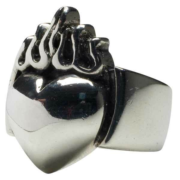 Femme Metale Sacred Heart Tattoo Style Rockabilly 925 Fine Sterling Silver Ring