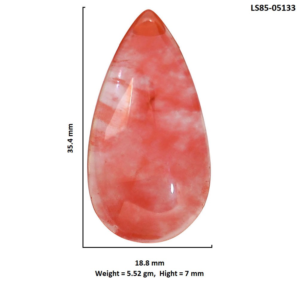 Watermelon Cherry Quartz 18.8×35.4×7 mm Pear Shape Polished Gemstone LS85-05133