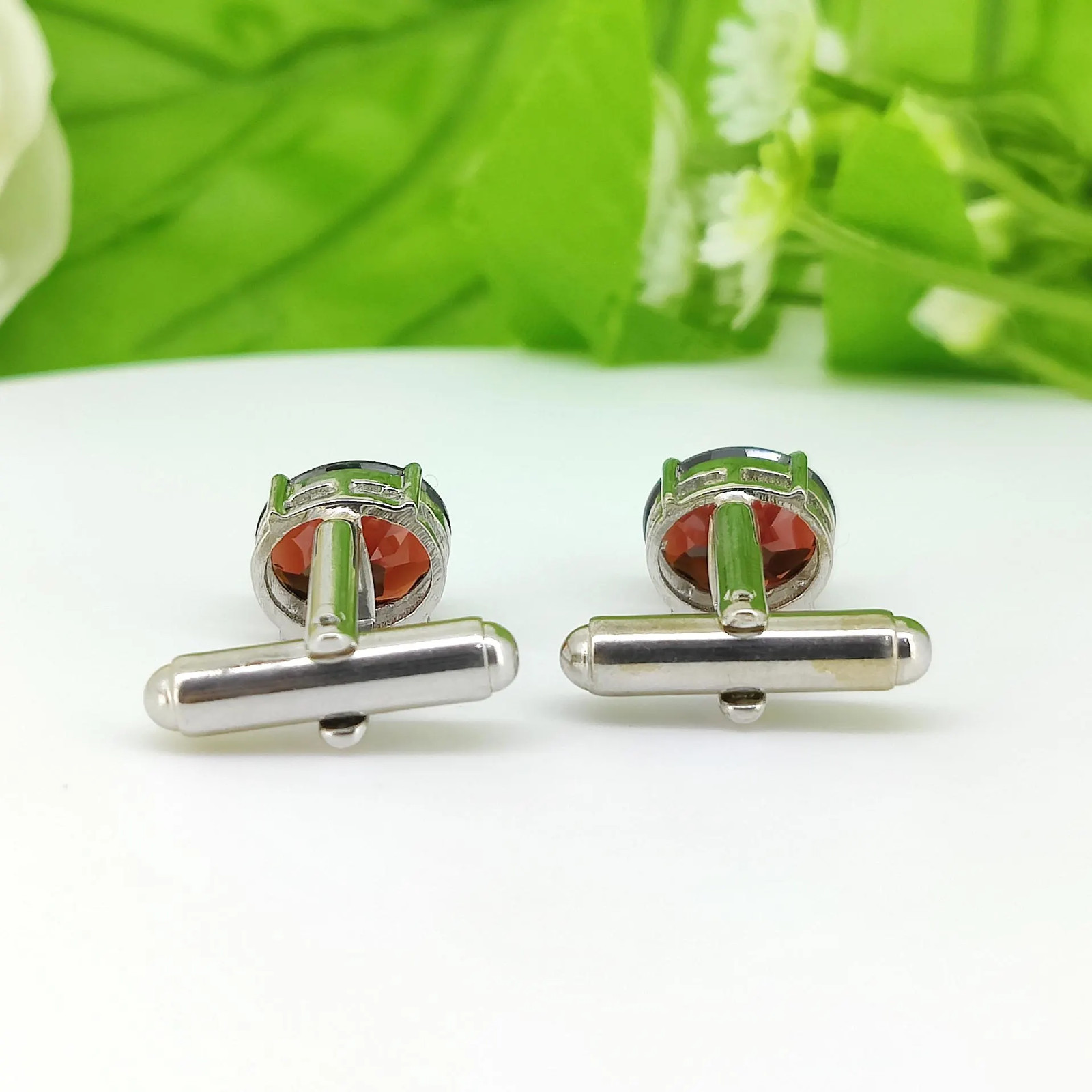 Oval Garnet Cufflinks, 925 Sterling Silver, January Birthstone, Men’s gift
