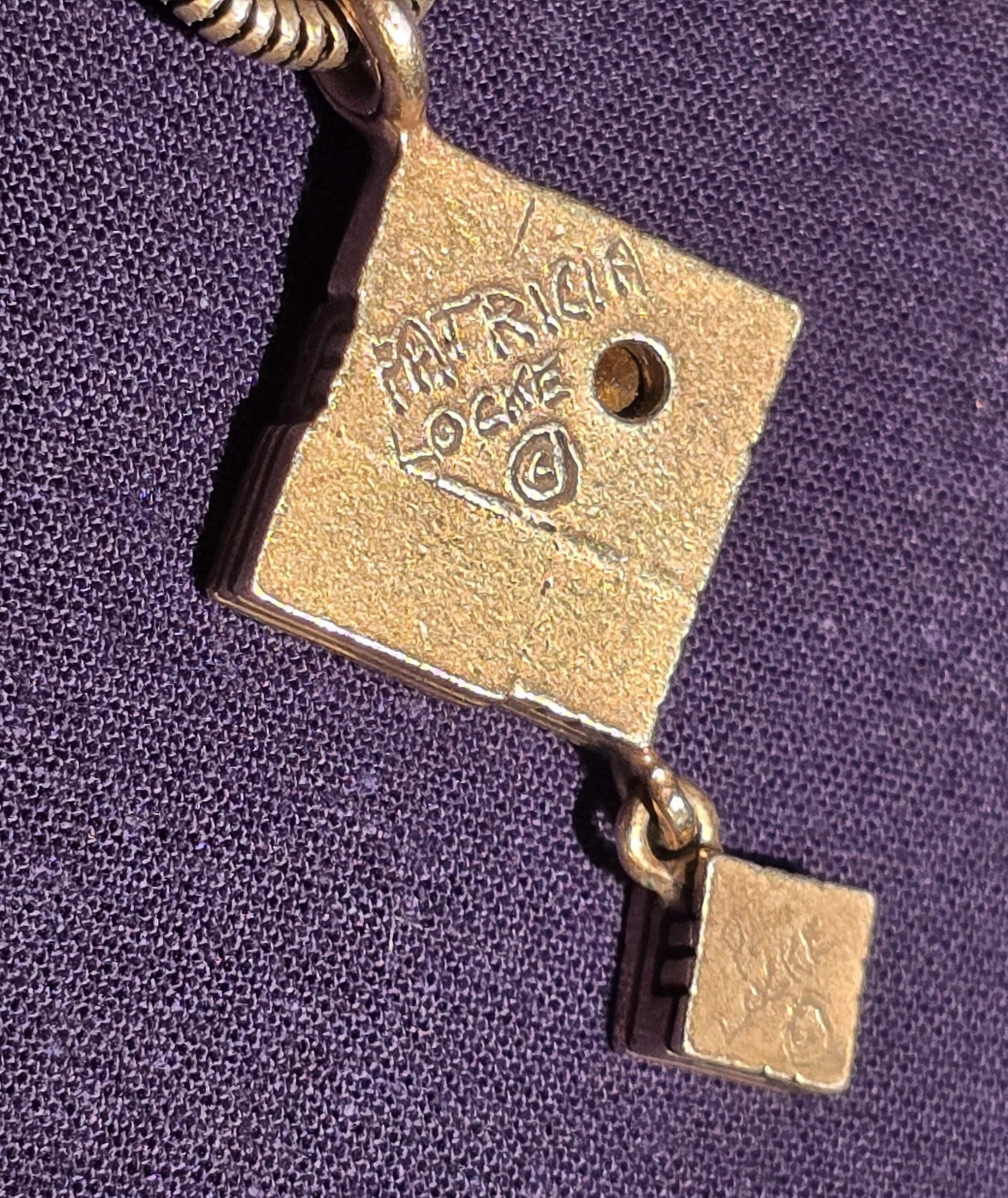Vintage Patricia Locke Gold Swarovski Crystal Double Square Pendant Necklace
