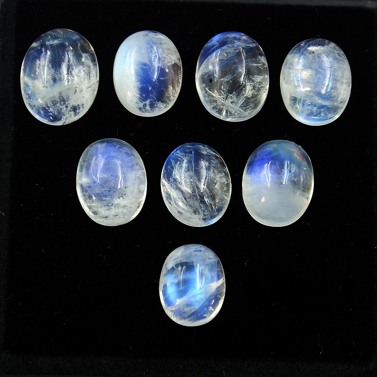8 PC Natural Rainbow Moonstone High Quality 9mm-11mm Oval Cabochon Gemstones Lot