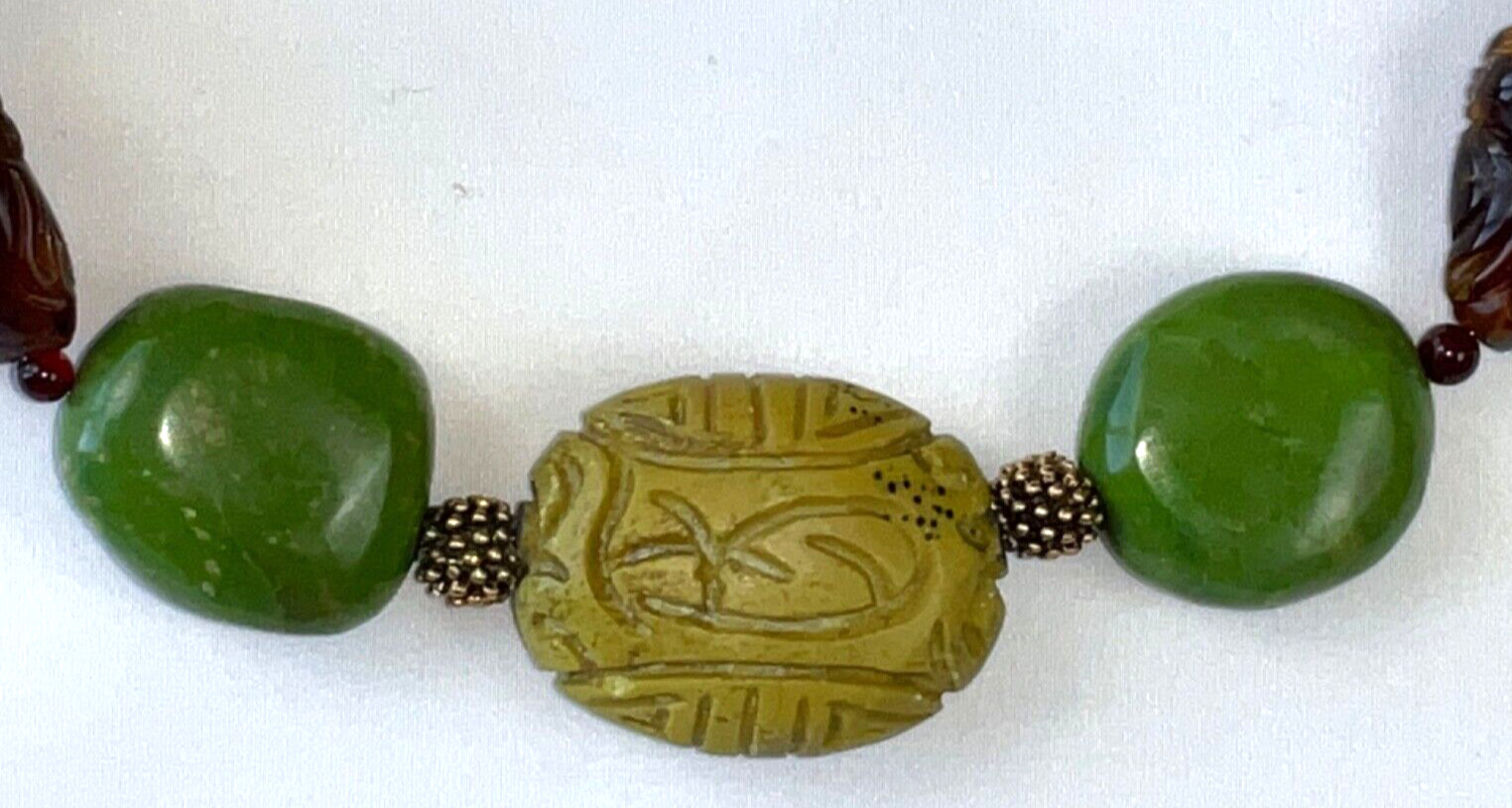 Beautiful Buddha Carved Bead Artisan STATEMENT NECKLACE Coral Turquoise Amber