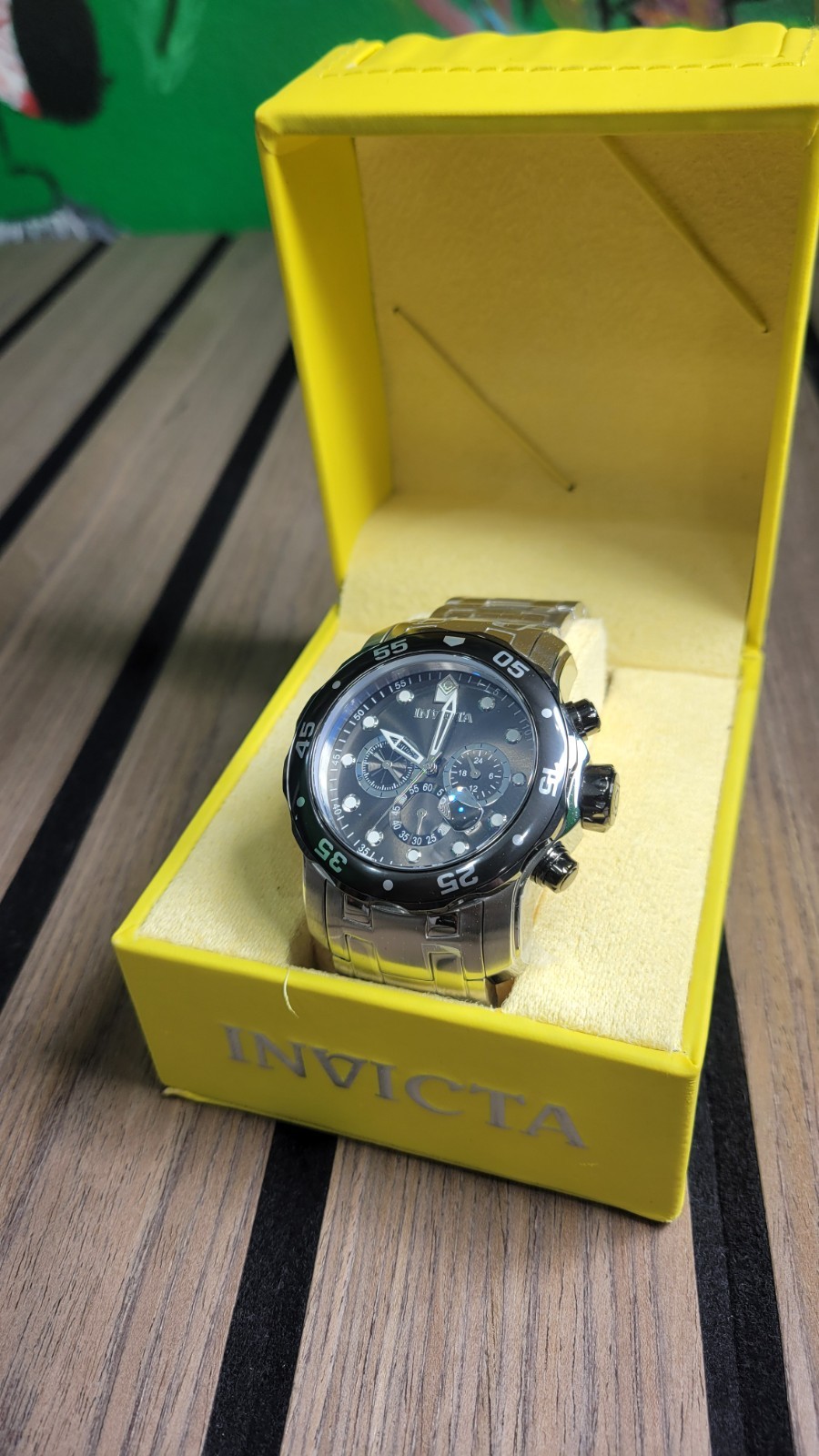 Invicta Pro Diver Chronograph 200m Quartz 50mm SS Bracelet Black Dial