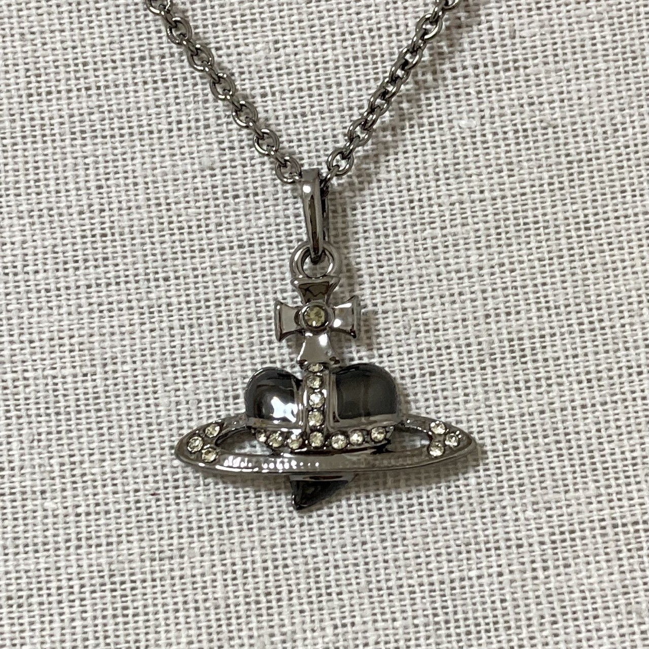 Vivienne Westwood Necklace Diamante Heart Gunmetal Black TOP 2.5cm NO BOX