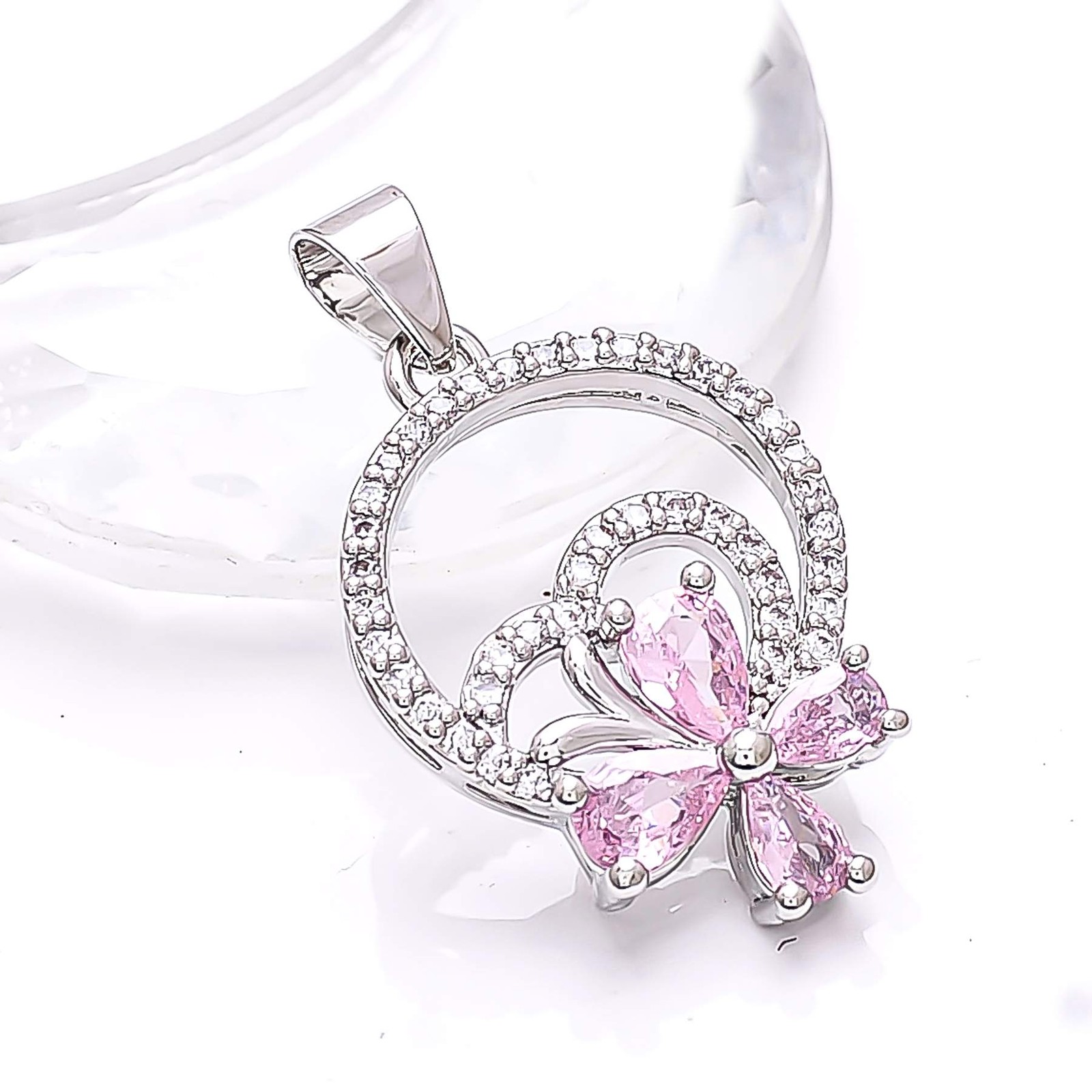 Pink Sapphire – Simulated & CZ Gemstone 925 Sterling Silver Pendant 1.20″ P79417