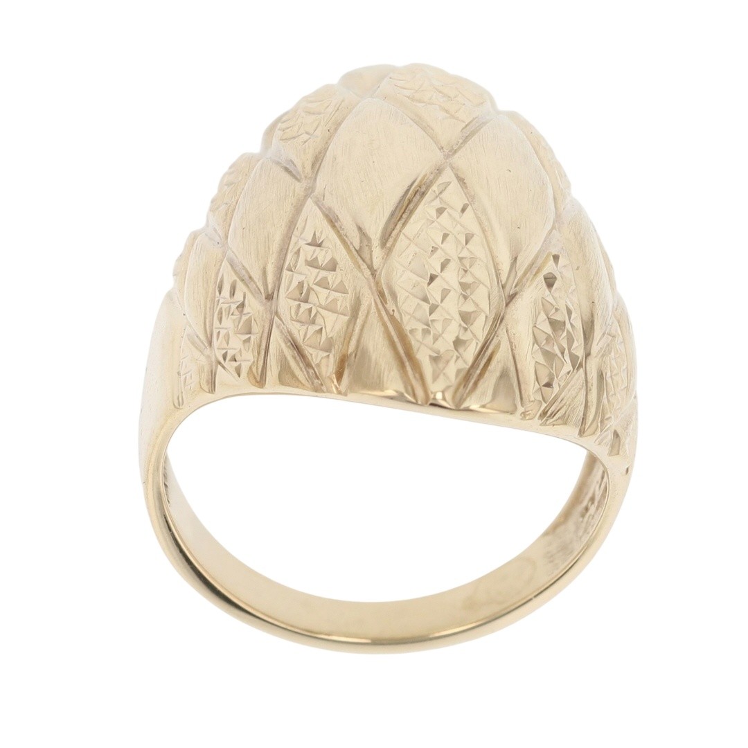 23.6mm Textured Quilted Pattern Dome Ring 10k Yellow Gold 4.40 Grams Size 5
