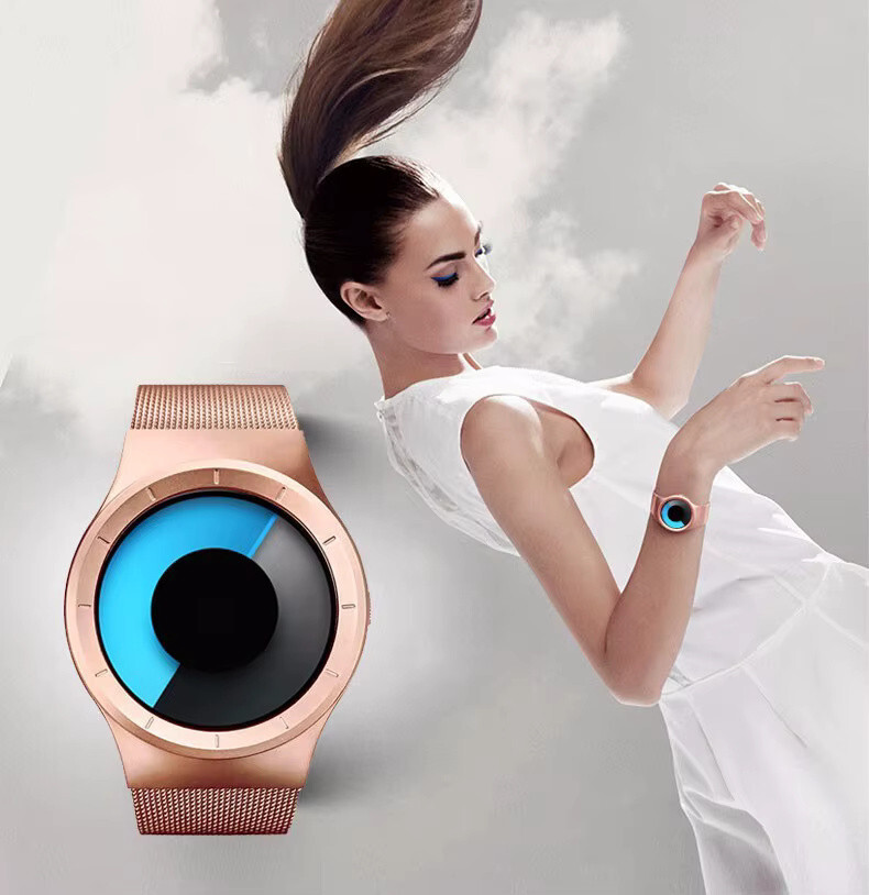 Numberless Watch – Liquid Blue Display – Mothers Day Gift Novelty Unique Unisex
