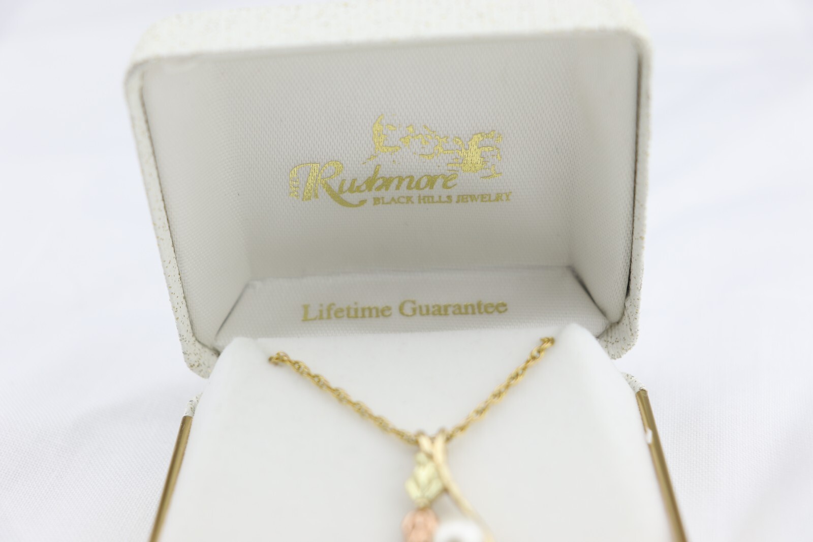 10K & 12K Black Hills Gold Leaf PEARL PENDANT on 14K GF NECKLACE 18.25″ RGC sign