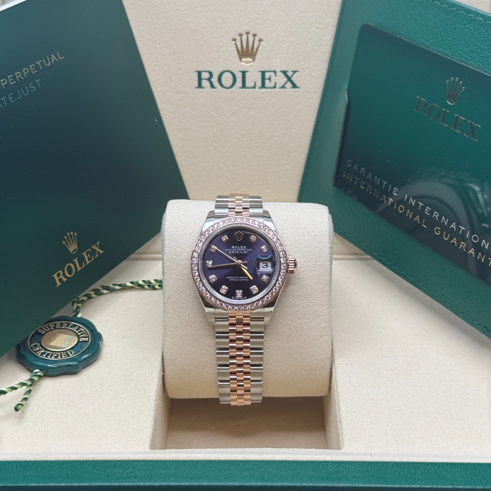 Rolex Lady-Datejust NEW 2025 Purple Diamond Dial Diamond Bezel Two Tone Rose